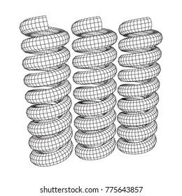 Wireframe low poly mesh tension helix spring. Vector illustration
