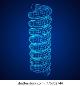 Wireframe low poly mesh tension helix spring. Vector illustration