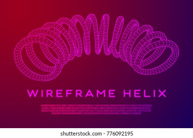 Wireframe low poly mesh tension helix spring. Vector illustration