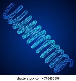Wireframe low poly mesh tension helix spring. Vector illustration