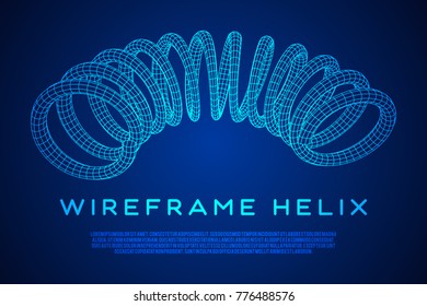 Wireframe low poly mesh tension helix spring. Vector illustration