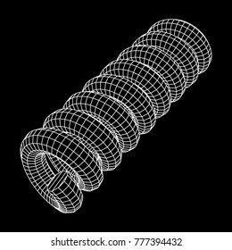 Wireframe low poly mesh tension helix spring. Vector illustration