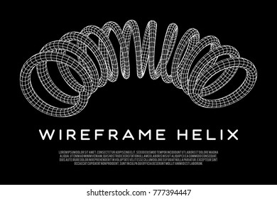 Wireframe low poly mesh tension helix spring. Vector illustration