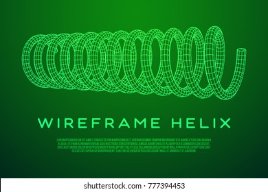 Wireframe low poly mesh tension helix spring. Vector illustration