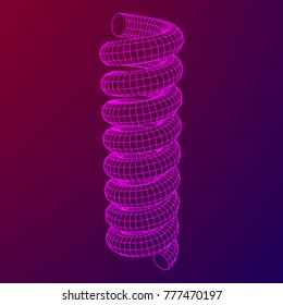 Wireframe low poly mesh tension helix spring. Vector illustration