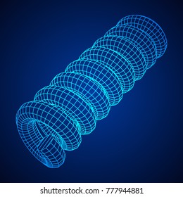 Wireframe low poly mesh tension helix spring. Vector illustration