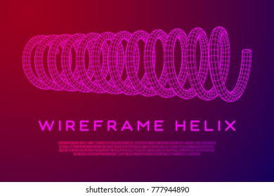 Wireframe low poly mesh tension helix spring. Vector illustration
