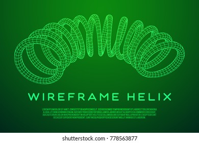 Wireframe low poly mesh tension helix spring. Vector illustration