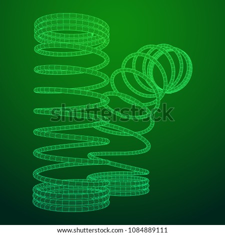 Wireframe low poly mesh tension helix spring. Vector illustration