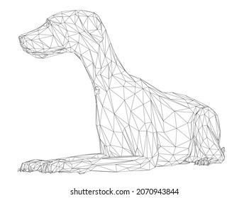 Wireframe of a lying dog from black lines isolated on white background. 3D. Vector illustration