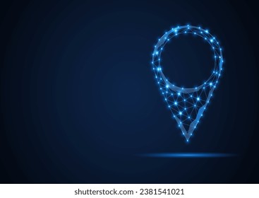 Wireframe map pin location line and dots abstract blue vector icon. Digital technology world gps navigation low poly concept. Triangle direction and pointer sign illustration.