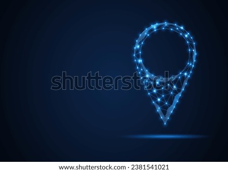 Wireframe map pin location line and dots abstract blue vector icon. Digital technology world gps navigation low poly concept. Triangle direction and pointer sign illustration.