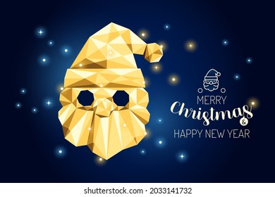 Wireframe Merry Christmas Santa luxury gold geometry Concept Design.Vector illustration.