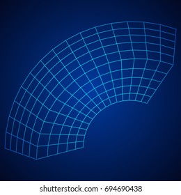 Wireframe Mesh Bend Box. Connection Structure. Digital Data Visualization Concept. Vector Illustration.