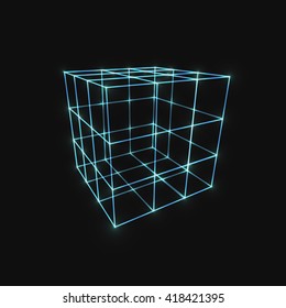 Wireframe Mesh Box. Connected dots and lines. Connection Structure. Digital Data Visualization Concept. Vector Illustration.