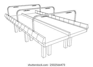 Wireframe Mesh Bridge Highway. Connection Structure. Digital Data Visualization Concept. Vector Illustration.