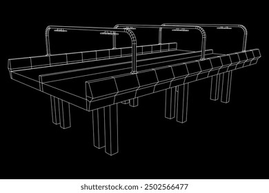 Wireframe Mesh Bridge Highway. Connection Structure. Digital Data Visualization Concept. Vector Illustration.