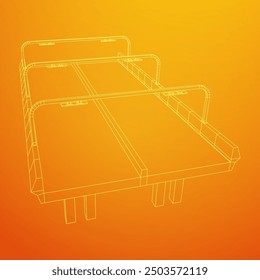 Wireframe Mesh Bridge Highway. Connection Structure. Digital Data Visualization Concept. Vector Illustration.