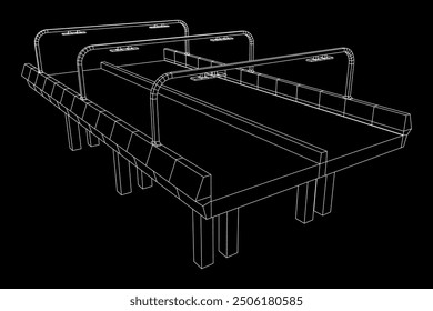 Wireframe Mesh Bridge Highway. Connection Structure. Digital Data Visualization Concept. Vector Illustration.
