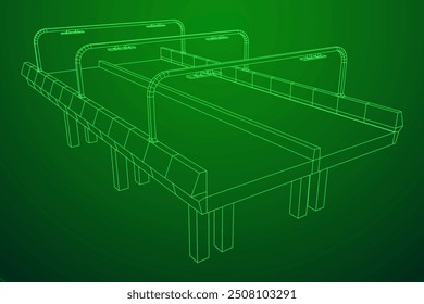 Wireframe Mesh Bridge Highway. Connection Structure. Digital Data Visualization Concept. Vector Illustration.