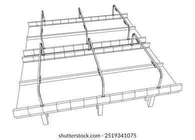 Carretera de puente de malla de alambre. Estructura de conexión. Concepto de visualización de datos digitales. Ilustración vectorial.