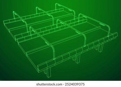 Wireframe Mesh Bridge Highway (Rodovia da Ponte de Malha de Arame). Estrutura de Conexão. Conceito de visualização de dados digitais. Ilustração de vetor.