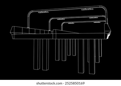 Wireframe Mesh Bridge Highway. Connection Structure. Digital Data Visualization Concept. Vector Illustration.