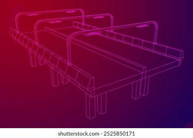 Wireframe Mesh Bridge Highway. Connection Structure. Digital Data Visualization Concept. Vector Illustration.