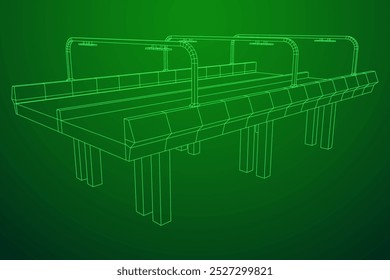 Wireframe Mesh Bridge Highway. Connection Structure. Digital Data Visualization Concept. Vector Illustration.