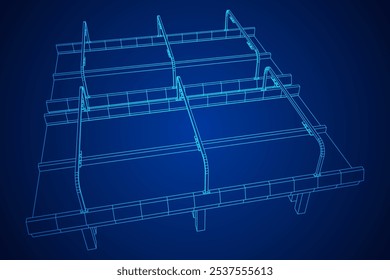 Wireframe Mesh Bridge Highway (Rodovia da Ponte de Malha de Arame). Estrutura de Conexão. Conceito de visualização de dados digitais. Ilustração de vetor.