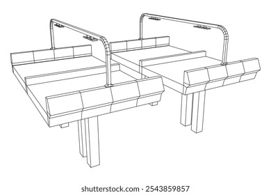 Carretera de puente de malla de alambre. Estructura de conexión. Concepto de visualización de datos digitales. Ilustración vectorial.