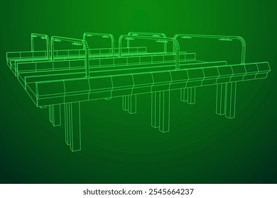 Wireframe Mesh Bridge Highway. Connection Structure. Digital Data Visualization Concept. Vector Illustration.