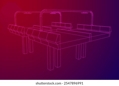 Wireframe Mesh Bridge Highway. Connection Structure. Digital Data Visualization Concept. Vector Illustration.