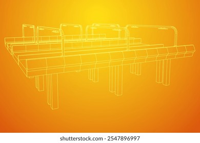 Wireframe Mesh Bridge Highway. Connection Structure. Digital Data Visualization Concept. Vector Illustration.
