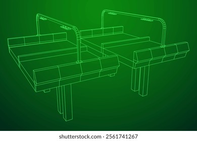 Wireframe Mesh Bridge Highway. Connection Structure. Digital Data Visualization Concept. Vector Illustration.