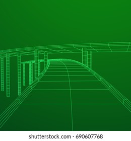 Wireframe Mesh Bridge Highway Crossing. Connection Structure. Digital Data Visualization Concept. Vector Illustration.