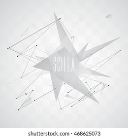 Wireframe mesh broken polygonal element. Sphere with connected lines and dots. Connection Structure. Vector illustration