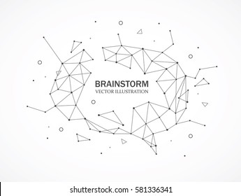 Wireframe mesh broken polygonal element. Brain shape with connected lines and dots. Connection Structure. Digital Data Visualization.