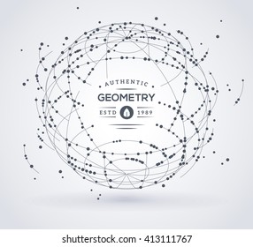 Wireframe mesh broken spherical element. Sphere with connected lines and dots. Connection Structure. Geometric Modern Technology Concept. Digital Data Visualization. Place for text message