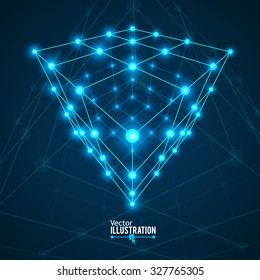 Wireframe Mesh Cube. Connected dots and lines. Connection Structure. Digital Data Visualization Concept. Vector Illustration.