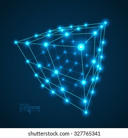 Wireframe Mesh Cube. Connected dots and lines. Connection Structure. Digital Data Visualization Concept. Vector Illustration.
