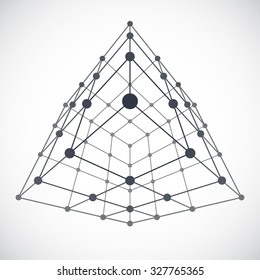 Wireframe Mesh Cube. Connected dots and lines. Connection Structure. Digital Data Visualization Concept. Vector Illustration.