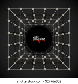 Wireframe Mesh Cube. Connected dots and lines. Connection Structure. Digital Data Visualization Concept. Vector Illustration.