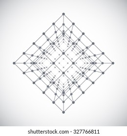 Wireframe Mesh Cube. Connected dots and lines. Connection Structure. Digital Data Visualization Concept. Vector Illustration.