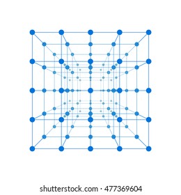 Wireframe Mesh Cube. Connected Dots And Lines. Connection Structure. Digital Data Visualization Concept. Vector Illustration