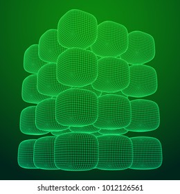 Wireframe Mesh Cube make with many small cubes. Connection Structure. Digital Data Visualization Concept. Vector Illustration.