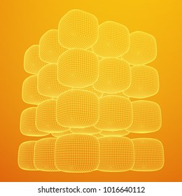 Wireframe Mesh Cube make with many small cubes. Connection Structure. Digital Data Visualization Concept. Vector Illustration.