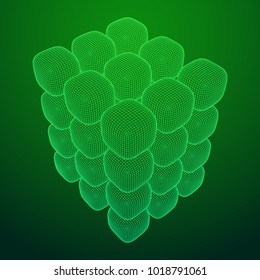 Wireframe Mesh Cube make with many small cubes. Connection Structure. Digital Data Visualization Concept. Vector Illustration.