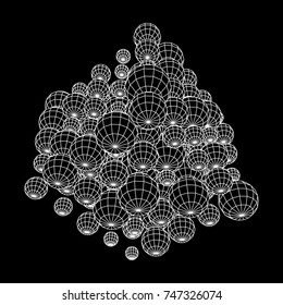 Wireframe Mesh Cube make with many small spheres. Connection Structure. Digital Data Visualization Concept. Vector Illustration.