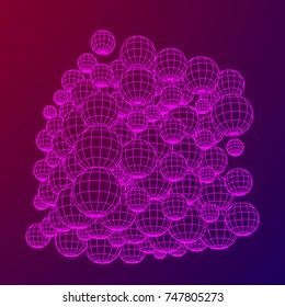 Wireframe Mesh Cube make with many small spheres. Connection Structure. Digital Data Visualization Concept. Vector Illustration.